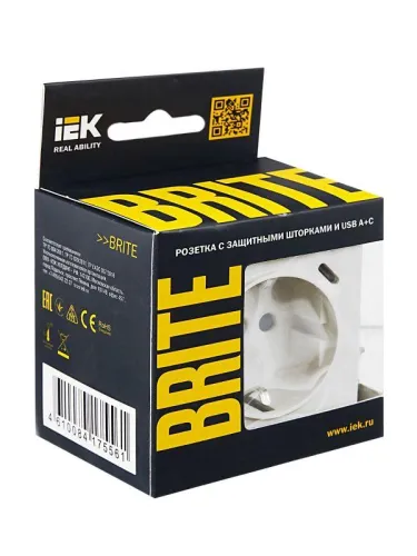 Розетка BRITE РЮш11-1-БрЖ 16А с USB A+C 18Вт с заземл. защ. шторки механизм жемчуж. IEK BR-R14-16-U22-018-K36 фото 6