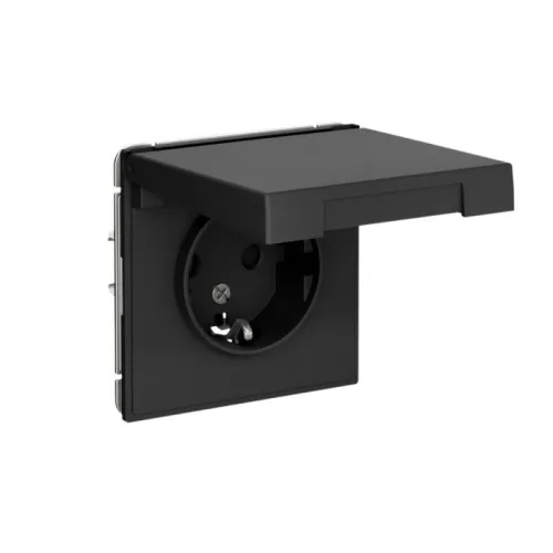 Розетка ArtGallery 16А IP44 с заземл. защ. шторки с крышкой механизм карбон SE GAL441046 фото 2