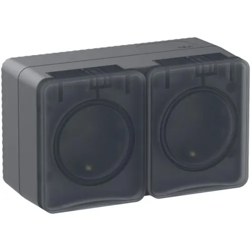 Розетка 2-м ОП AtlasDesign PROFI 16А IP54 заземл. защ. шторки антрацит SE ATN544026 фото 4