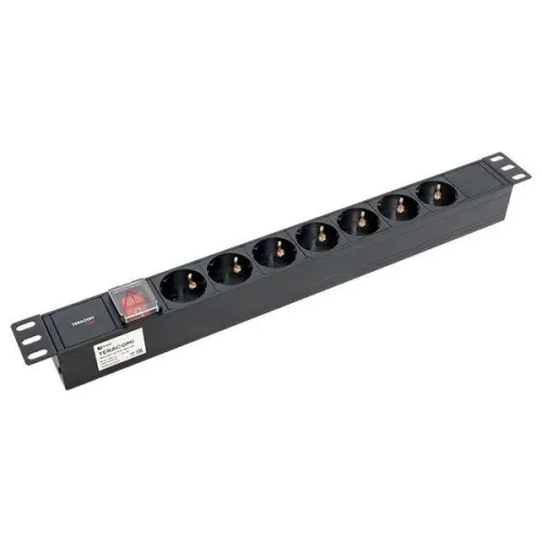 Блок PDU TERACOM PRO 19дюйм 1U 10А 250В 7-м Schuko с выкл. без шнура питания вх. разъем C14 алюм. черн. EKF TRP-HPD-LS-10A-7SH-C14 фото 7