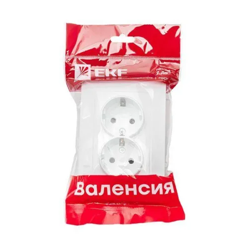 Розетка 2-м СП Валенсия 16А IP20 с заземл. защ. шторки бел. PROxima EKF EWR16-128-10 фото 2