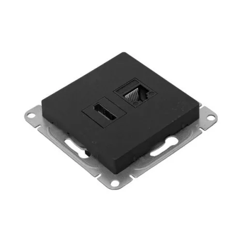 Розетка СП Эпика HDMI + RJ45 кат.5 механизм черн. EKF UP1-SOB-HDMI+RJ45 фото 7