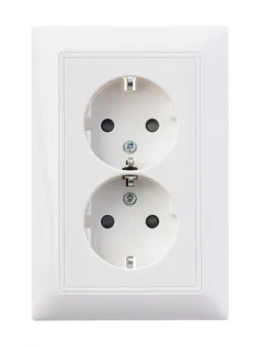 Розетка 2-м СП Basic 16А IP20 250В Schuko защ. шторки механизм альп. бел. ABB 2CKA002021A0378 фото 3