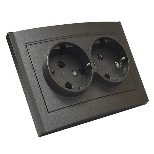 Розетка 2-м СП Бриллиант 16А IP20 с заземл. в сборе графит Universal 7947533-Gr фото 2