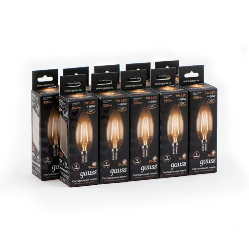 Лампа светодиодная филаментная Black Filament 7Вт свеча 2700К тепл. бел. E14 550лм GAUSS 103801107 фото 3