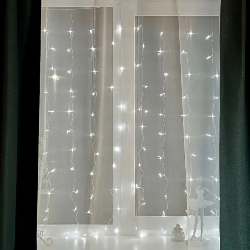 Гирлянда светодиодная "Светодиодный Дождь" 1.5х1.5м LED бел. свечение с динамикой провод прозр. 230В Neon-Night 235-015 фото 2