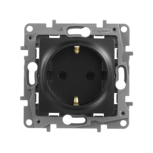 Розетка 1-м СП Etika 16А IP20 250В 2P+E с заземл. немецк. стандарт винтов. клеммы механизм антрацит IEK 672621 фото 2