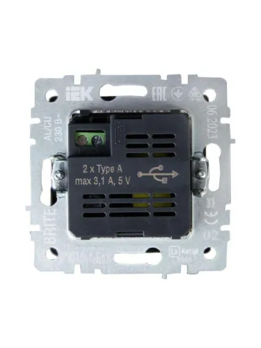 Розетка BRITE USB A+A 3.1А РЮ10-1-БрЧ механизм черн. IEK BR-U21-D31-K02 фото 3