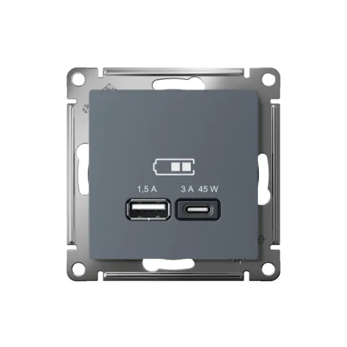 Розетка USB AtlasDesign тип A+C 45Вт QC PD высокоскор. ЗУ механизм грифель SE ATN000729 фото 2