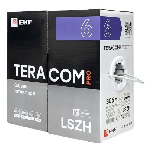 Кабель витая пара U/UTP кат.6 4 пары 23 AWG solid LSZH нг(А)-HF сер. (уп.305м) TERACOM PRO EKF TRP-6UTP-04LSH-GY-IN3 фото 5
