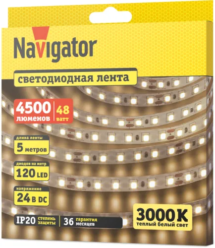 Лента светодиодная 95 307 NLS-2835WW120-9.6-IP20-24V (уп.5м) Navigator 95307 фото 2