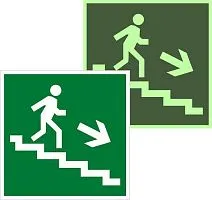 Знак эвакуационный E 13 "Направление к эвакуационному выходу по лестнице вниз направо" 200х200мм пленка самоклеящаяся с фотолюминесцентным покрытием EKF an-e-13-f