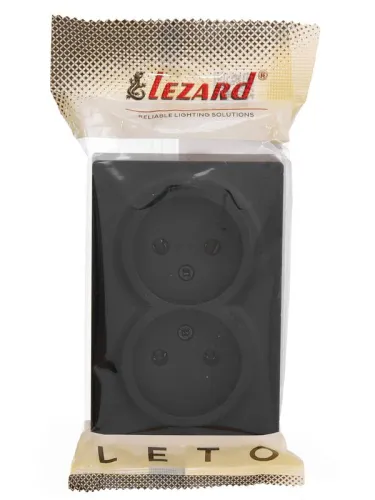 Розетка 2-м ОП LETO без заземл. закрытый корпус ПБТ черн. бархат LEZARD 752-4200-128B фото 4