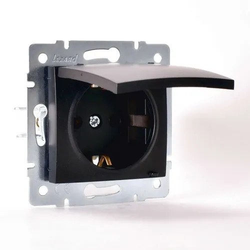 Розетка 1-м СП Karina с заземл. с крышкой термопласт механизм черн. бархат LEZARD 707-4288-123B фото 4