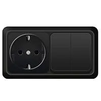 Блок ОП Олимп 2-кл. выкл. 10А + роз. с заземл. 16А 220В горизонт. черн. Universal 7946810