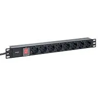 Блок PDU TERACOM PRO 19дюйм 1U 16А/250В 8 роз. Schuko с выключат. шнур 2м 3х1.5кв.мм вилка Schuko корпус пластик черн. EKF TRP-HPD-LSP-16A-8SH-2MSH