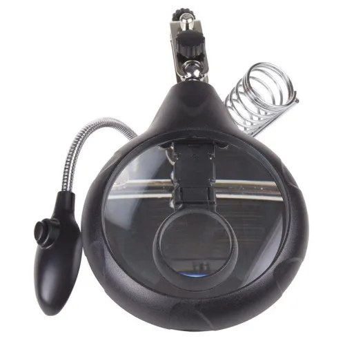 Держатель "третья рука" с лупой х2.5 подставка под паяльник LED подсветка Rexant 12-0250 фото 7