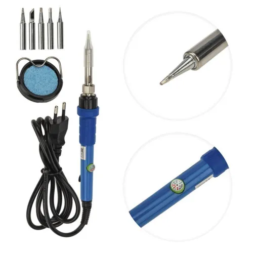 Паяльник керам. нагреватель 220-480град.C 220В/60Вт (подставка набор из 5 жал) Rexant 12-0614 фото 7