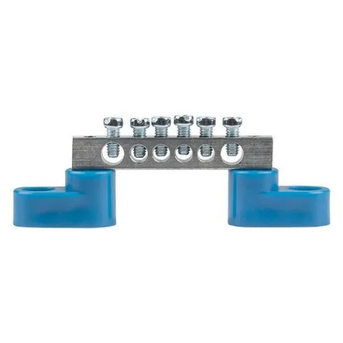 Шина нулевая N 6х9 6 отвер. цинк 2 син. угловых изолятора EKF sn1-63-06-2 фото 2