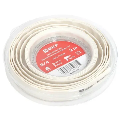 Трубка термоусадочная ТУТ нг 8/4 бел. ролик 2 м EKF tut-8-w-b фото 2