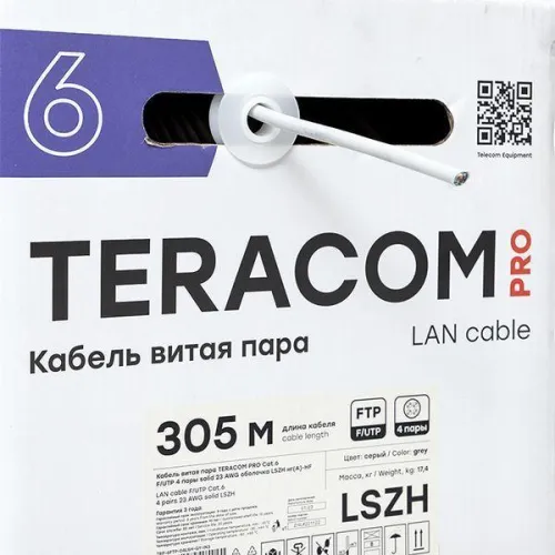 Кабель витая пара F/UTP кат.6 4 пары solid 23AWG оболочка LSZH нг(А)-HF TERACOM PRO сер. (уп.305м) EKF TRP-6FTP-04LSH-GY-IN3 фото 8