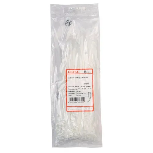 Хомут кабельный 4.8х200 полиамид бел. (уп.100шт) DKC 25215 фото 3