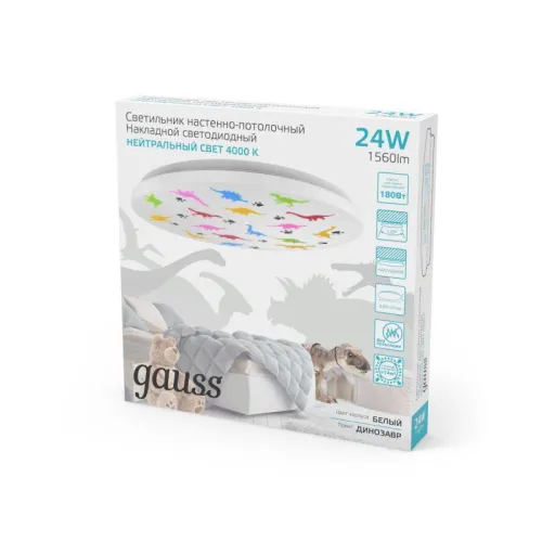 Светильник светодиодный 380х63 24Вт 4000К IP20 1560Лм круг (динозавр) настенно-потолочный накладной GAUSS 941411224D фото 3