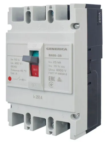 Выключатель автоматический 3п 250А 25кА ВА66-35 GENERICA SAV30-3-0250-G фото 9