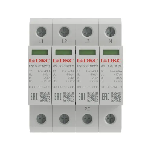 Устройство защиты от импульсных перенапряжений УЗИП тип 2 4п Imax 40кА со сменным модулем Un 440В YON SPD-T2-3N40P440 фото 2