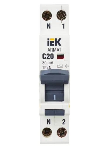 Выключатель автоматический дифференциального тока 2п (1P+N) C 20А 30мА тип AC АВДТ B06S 18мм ARMAT IEK AR-B06S-1N-C20C030 фото 10