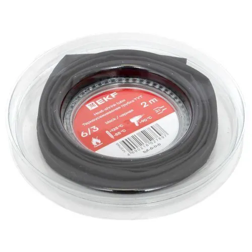 Трубка термоусадочная ТУТ нг 6/3 черн. ролик 2 м EKF tut-6-b-b фото 2