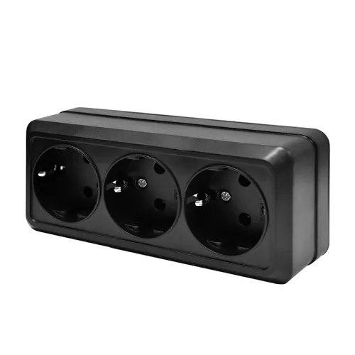 Розетка 3-м ОП Олимп 16А IP20 с заземл. черн. Universal 2218 фото 3