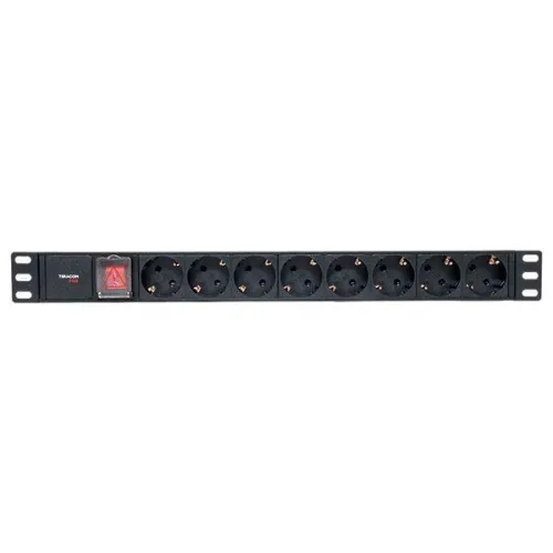 Блок PDU TERACOM PRO 19дюйм 1U 10А/250В 8 роз. Schuko с выключат. без шнура питания вх. разъем C14 корпус алюм. черн. EKF TRP-HPD-LS-10A-8SH-C14 фото 4