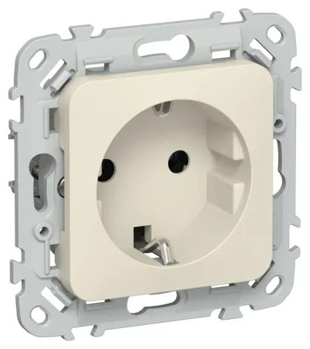 Розетка СП FLITE РС11-1-ФлСл 16А с заземл. без защ. шторок безвинтовое крепление механизм сливочный IEK FI-R11-16-1-K86