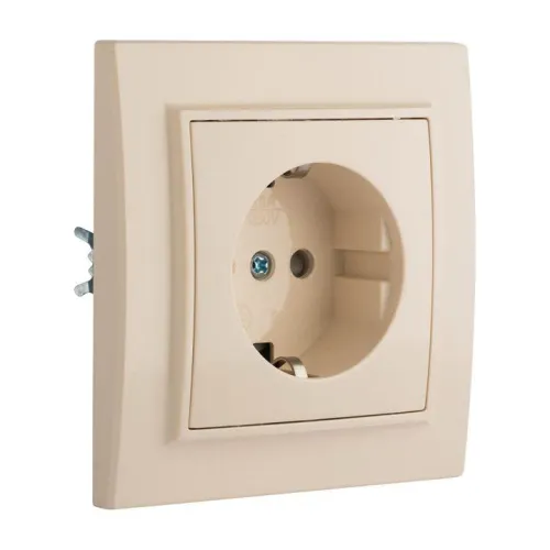 Розетка 1-м СП Минск 16А IP20 с заземл. защ. шторки беж. EKF ERR16-028-200 фото 4