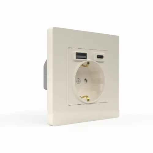 Розетка 1-м СП Pixel IP20 с заземл. с 2-мя заряд. устр. USB тип A+C механизм беж. TOKOV ELECTRIC TKE-PX-R1U2AC-C02 фото 3