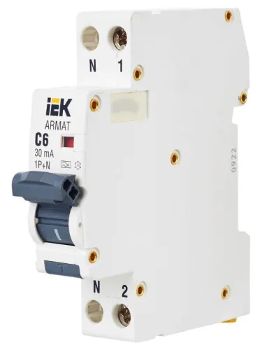 Выключатель автоматический дифференциального тока 2п (1P+N) C 6А 30мА тип A АВДТ B06S 18мм ARMAT IEK AR-B06S-1N-C06A030 фото 10