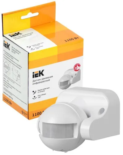 Детектор движения ДД 009 1100Вт угол. обз. 180град. IP44 бел. IEK LDD10-009-1100-001 фото 2