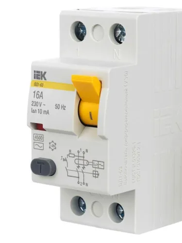 Выключатель дифференциального тока (УЗО) 2п 16А 10мА тип AC ВД1-63 KARAT IEK MDV10-2-016-010 фото 9