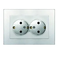 Розетка 2-м СП Афина 16А IP20 с заземл. в сборе серебр. Universal A0128-S
