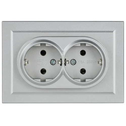 Розетка 2-м СП BRITE РС12-3-БрА 16А в сборе с заземл. без защ. шторок алюм. IEK BR-R21-16-K47-F фото 5