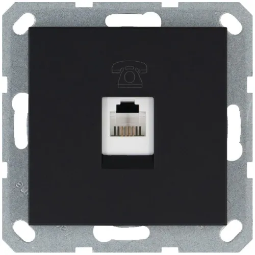 Розетка телефонная 1-м RJ11 механизм черн. матов. soft touch JasmartG6101PB