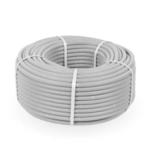 Труба гофрированная ПВХ сверхтяжелая d16мм с протяжкой 1100 Н сер. (уп.50м) Промрукав PR.0116325 фото 2