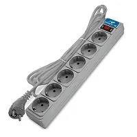 Удлинитель с сетевым фильтром 6х1.8м с заземл 10А IP20 2.2кВт ПВС 3х1 с выкл. сер. DOMTOK 2518