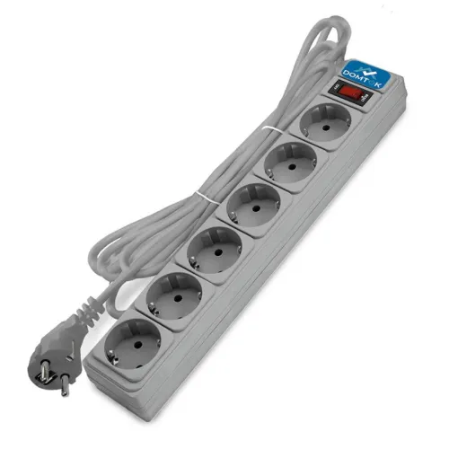 Удлинитель с сетевым фильтром 6х1.8м с заземл 10А IP20 2.2кВт ПВС 3х1 с выкл. сер. DOMTOK 2518