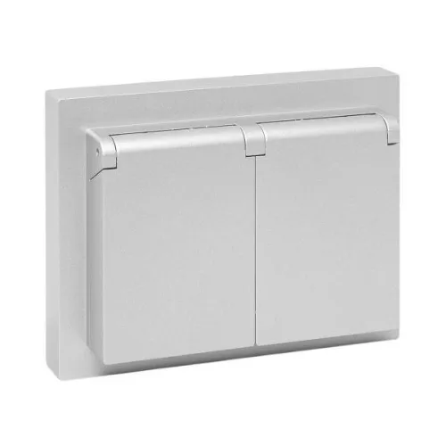 Розетка 2-м СП Эпика 16А IP44 с заземл. защ. шторки с рамкой с крышками механизм алюм. EKF UP1-SOA-211-44