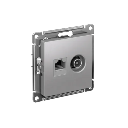 Розетка компьютерная + телевизионная 2-м СП AtlasDesign RJ45 кат.5E + TV механизм алюм. SE ATN000389