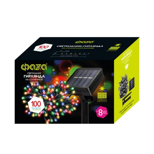 Светильник светодиодный садовый SLR-G01-100M гирлянда 100LED мультиколор с колышком на солнечн. батарее ФАZА 5033405 фото 8