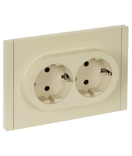 Розетка 2-м СП FORTE&PIANO FP423 16А с заземл. защ. шторки безвинт. крепл. ваниль IEK FP-R24-16-1-K10