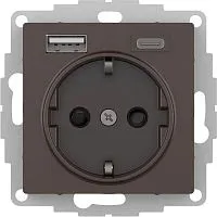 Розетка AtlasDesign 16А с 2-мя заряд. устройствами USB тип A+C 5В/2.4А 2х5В/1.2А механизм мокко SE ATN000632